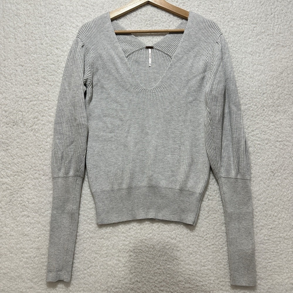 FREE PEOPLE Sweater Light Gray Allure Slouchy V-Neck Ribbed Pullover Size‎ XS